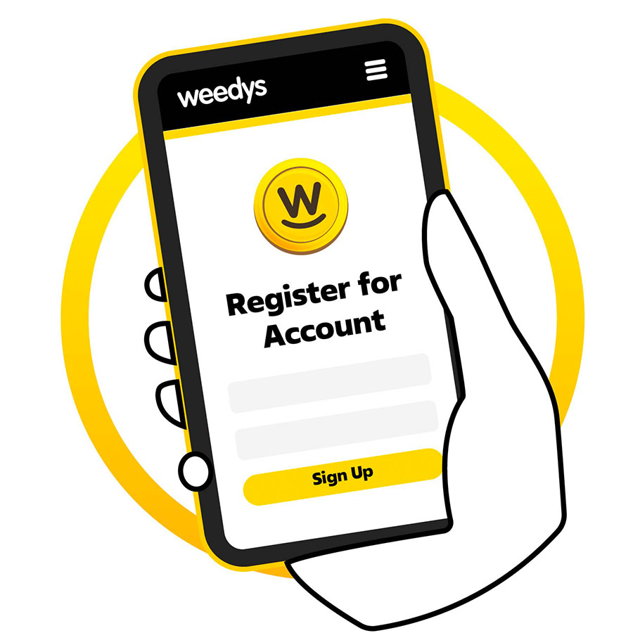 Phone showing Weedys rewards sign up page